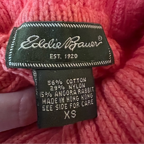 EDDIE BAUER coral coloured chunky cable knit turtleneck angora blend sweater - Picture 9 of 14